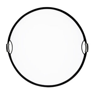 SmallRig-4129-5 SmallRig 4129 Circular Reflector 80cm on kokoontaitettava 5-in-1-valokuvausheijastin, jossa on pyöreä, valkoinen pinta, musta reunus ja kaksi mustaa kahvaa vastakkaisilla sivuilla, kuvassa valkoista taustaa vasten.