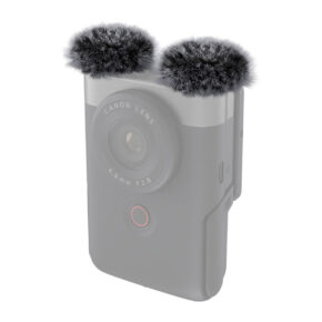 SmallRig-4177-1 SmallRig 4177 Furry Windscreen for Canon PowerShot V10 -kameraan on kaksi pientä, pyöreää suojusta, jotka näyttävät eläimen korvilta ja jotka on suunniteltu vähentämään kameran sisäänrakennettujen mikrofonien tuulen aiheuttamaa melua.