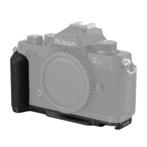SmallRig-4263 The image shows a black Nikon Z fc camera with a black SmallRig 4263 L-shaped grip attached to the tripod; the camera is partially blurred to highlight the grip.