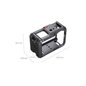 SmallRig_Cage_for_DJI_Osmo_Action_3_4119_003 The SmallRig 4119 Cage for DJI Osmo Action 3/4 is a black metal camera cage with multiple mounting points that measures 58.4 mm high, 34.8 mm wide, 81.3 mm long and 15.0 mm thick.