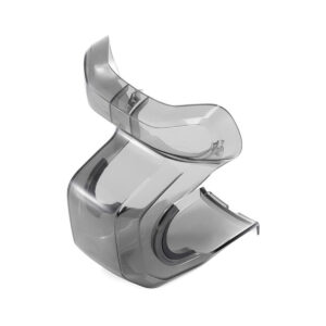 DJI Air 3 Gimbal Protector1 A transparent, curved DJI Air 3 Gimbal Protector made of grey plastic with angled edges and manufactured with precision to protect the drone gimbal safely during transport and storage.