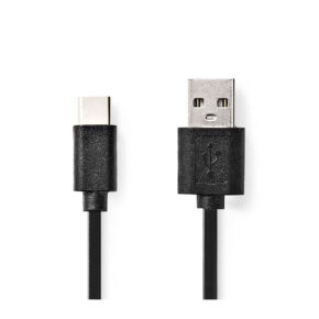 Nedis USB 2.0 USB-A Uros - USB-C™ Uros 1m -kaapeli on kuvattu valkoista taustaa vasten, ja USB-A-liitin on oikealla ja USB-C-liitin vasemmalla.
