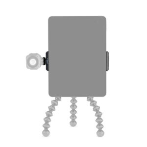 Joby GripTight Pro 2 Tablet Mount pitää tabletin joustavalla jalustalla, jossa on kolme taivutettavaa jalkaa, ja sisältää pienen neliönmuotoisen LED-valon, joka on kiinnitetty kiinnikkeen vasemmalle puolelle.