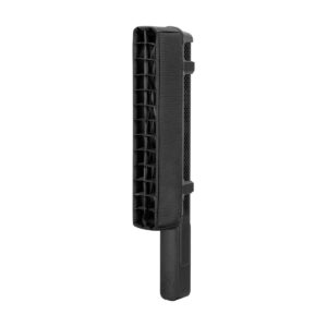 Zhiyun_Fiveray_F100_005 Zhiyun Fiveray F100 -putkivalaisin, tyylikäs musta, suorakulmainen LED-putki, jossa on hunajakennokuvioinen säleikkö ja pitkä kahva, on esillä pystyasennossa valkoista taustaa vasten.