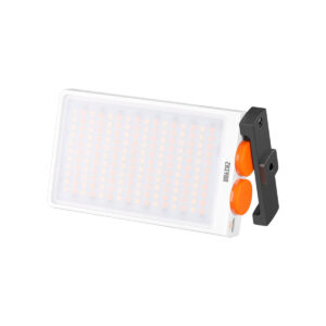 Zhiyun_Fiveray_M40_004 Zhiyun Fiveray M40 Pocket Light - rectangular LED panel with orange control wheels and black bracket on the side, shown against a white background.