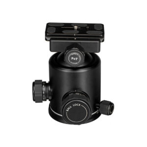The Benro B4 headphone with PU70 quick release plate has knobs and black metal construction, shown isolated on a white background.