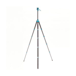 Benro_Cyanbirdalu_002 The Benro Cyanbird Aluminium Tripod + FS20PRO head, with three black telescopic legs and blue accents, is shown fully extended and upright on a white background.