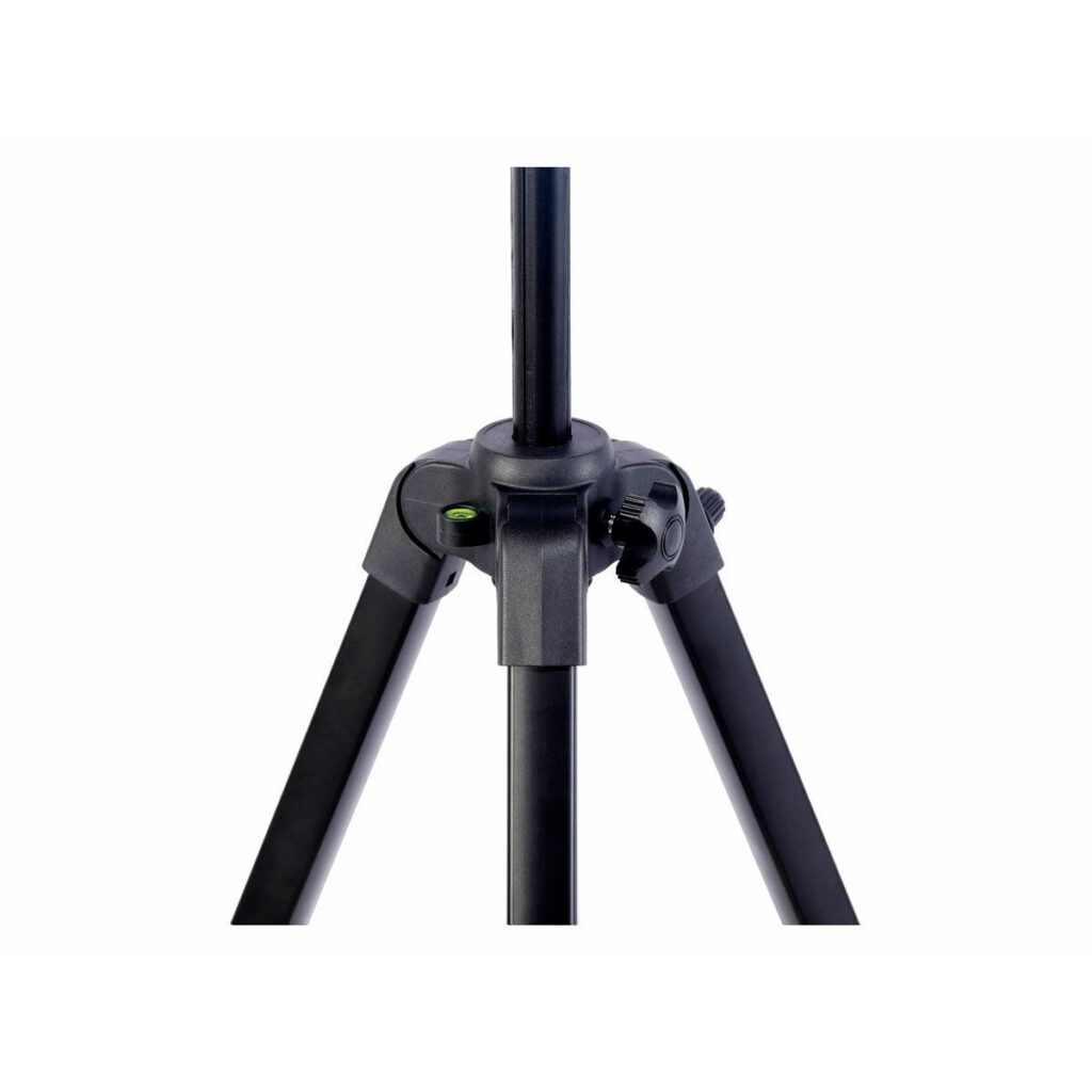 Benro_T890_002 Lähikuva Benro T890 Digital Tripod -kolmijalka -jalustan keskiosasta, jossa korostuvat sen liitosnivelet ja sisäänrakennettu kuplavaa'an taso.