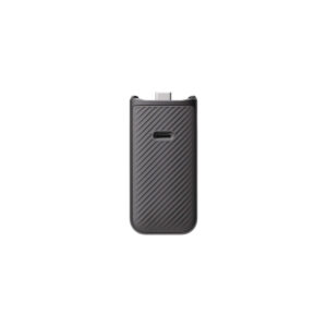 DJI_Osmo_3_004 The DJI Osmo Pocket 3 Battery Grip Battery Grip is a black, textured accessory with diagonal grooves, a USB-C port in the middle and a small connector at the top, pictured with a white background.