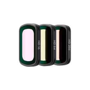 DJI_Osmo_3_007 The DJI Osmo Pocket 3 Magnetic Filters Set includes three rectangular filters (ND16, ND64, ND256) of different shades, displayed vertically side by side on a white background.