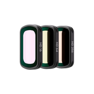 DJI_Osmo_3_007 The DJI Osmo Pocket 3 Magnetic Filters Set includes three rectangular filters (ND16, ND64, ND256) of different shades, displayed vertically side by side on a white background.
