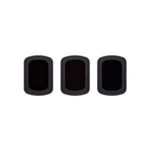 DJI_Osmo_3_009 Three identical DJI Osmo Pocket 3 Magnetic Filters Set, black rectangles with rounded edges outlined in grey, are placed side by side on a plain white background.