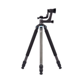 Sirui R-3213X Carbon fibre stand PH-10 The gimbal head has a black tripod with foam handles on each leg and an attached gimbal head, shown upright on a white background.