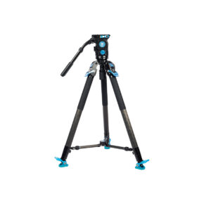 Sirui_SVT75SVH15_002 Sirui SVT-75 Pro Video Stand + Sirui SVH15 Pro The Video Head has three black feet, blue accents and an adjustable handle, all displayed on a white background.