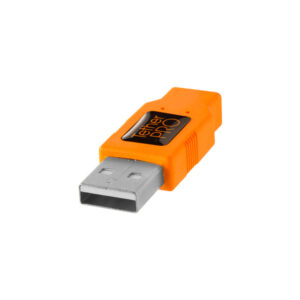 Tether-Tools-TetherPro-USB_20-Active-Extension-Cable-10m_01 Tether Tools TetherPro USB 2.0 Active Extension Cable 10m is an orange cable with a silver connector on a white background.