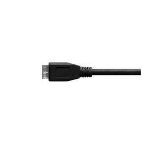 TetherPro-USB-30-to-Micro-B Close-up of the Tether Tools TetherPro USB 3.0 - Micro-B - Black cable with rectangular connector against a white background.