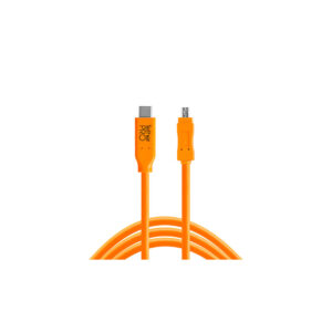 The Tether Tools TetherPro TetherPro USB-C-2.0 Mini-B 8-pin cable features a bright orange design, with both USB-C and mini-B connectors clearly visible against a white background.