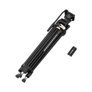 SMALLRIG--4163-Heavy-Duty-Aluminium-Video-Tripod-Kit-FreeBlazer-AD-80-03 SmallRig 4163 Heavy-Duty Aluminium Video Tripod Kit FreeBlazer AD-80, kuvassa kokoontaitettuna, ulosvedettävillä jaloilla ja irrotettavalla kiinnityslevyllä, näkyy valkoisella pohjalla.