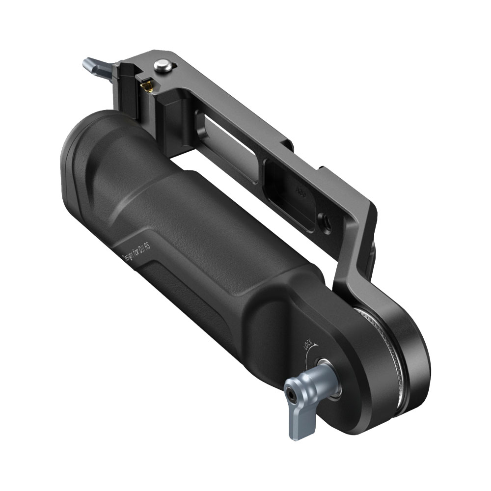 smallrig_4197_01 SmallRig 4197 Sling Handle for DJI RS 3 & RS 3 Mini on musta käsikahva, jossa on pyörivä säätönuppi ja kiinnityskannatin, joka tarjoaa turvallisen kiinnityksen ja paremman käsittelyn kameralle.