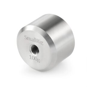1546514018_843 The SmallRig 2284 counterweight (100 g) for the DJI Ronin S & Zhiyun Gimbal is a cylindrical silver metal weight with an engraved surface and a threaded hole in the middle for mounting.