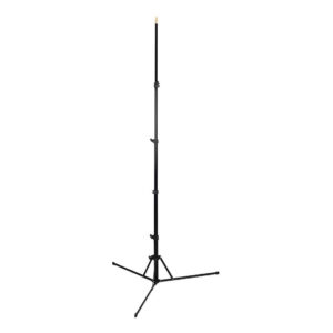 1575289987_235 Godox S30 Light Stand on musta, säädettävä kolmijalkainen jalusta, jossa on pystysuora tanko ja kolme kokoontaitettavaa jalkaa, ihanteellinen valaisulaitteiden tukemiseen valokuvauksessa tai videokuvauksessa.