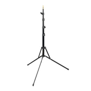 1591864780_821 Godox 210F Reversible Leg Light Stand on musta, säädettävä kolmijalka, jossa on ulospäin ojennettavat jalat ja teleskooppinen keskipylväs, joka on suunniteltu valaisulaitteiden tukemiseen.