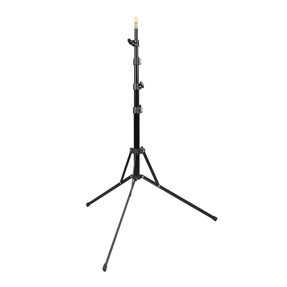 1591864780_821 Godox 210F Reversible Leg Light Stand on musta, säädettävä kolmijalka, jossa on ulospäin ojennettavat jalat ja teleskooppinen keskipylväs, joka on suunniteltu valaisulaitteiden tukemiseen.