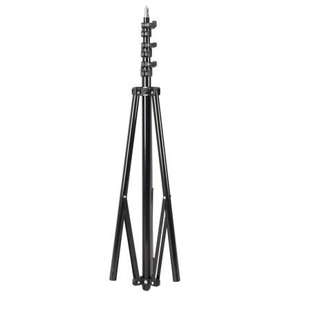 1596807104_260 The Godox 300F Light Stand is a black, adjustable tripod with three extended legs and several locking parts, designed to support cameras, lights or other equipment.