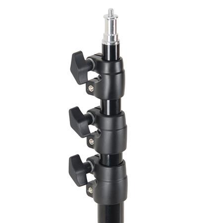 1596807105_590 Close-up of the black Godox 300F luminaire base with three locking knobs and a metal fixing pin at the top for attaching equipment.