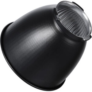 1617361594_677 Godox Reflector Disc Video Light ML60 RFT-22 on musta, kartiomainen studioheijastin, jossa on kuvioitu sisäpinta ja metallinen kiinnitysrengas ja joka on suunniteltu valon keskittämiseen ja suuntaamiseen valokuvaus- tai videostudiovaloista.