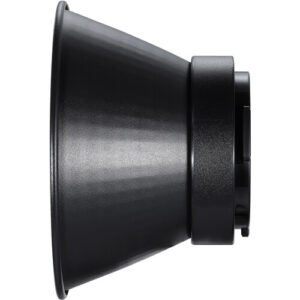1617361769_600 Godox Focus Reflector Disc Video Light ML60 RFT-23 on musta, kartiomainen, mattaheijastin, jossa on hieman kuvioitu viimeistely, kuvattuna sivulta valkoista taustaa vasten.