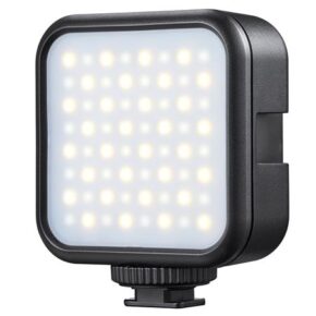 1619619733_109 Godox Litemons LED Light (Bi Color) LED6Bi is a compact, square LED video light with a black frame and LED grid, designed for cameras or stands using a cold shoe mount.