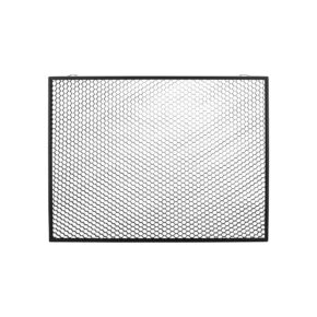 1621495857_168 Godox LD150RS Honey Comb on suorakulmainen musta metalliverkkopaneeli, jossa on hunajakennotyylinen ruudukkokuvio valkoista taustaa vasten.