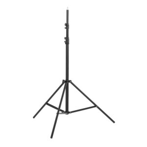 1639569430_818 Godox ML60 Duo Kit -LED-valo sisältää mustan, säädettävän kolmijalkaisen jalustan, jossa on kolme pidennettyä jalkaa ja keskitanko ja joka on ihanteellinen valaisimen tai valokuvauskaluston tukemiseen.