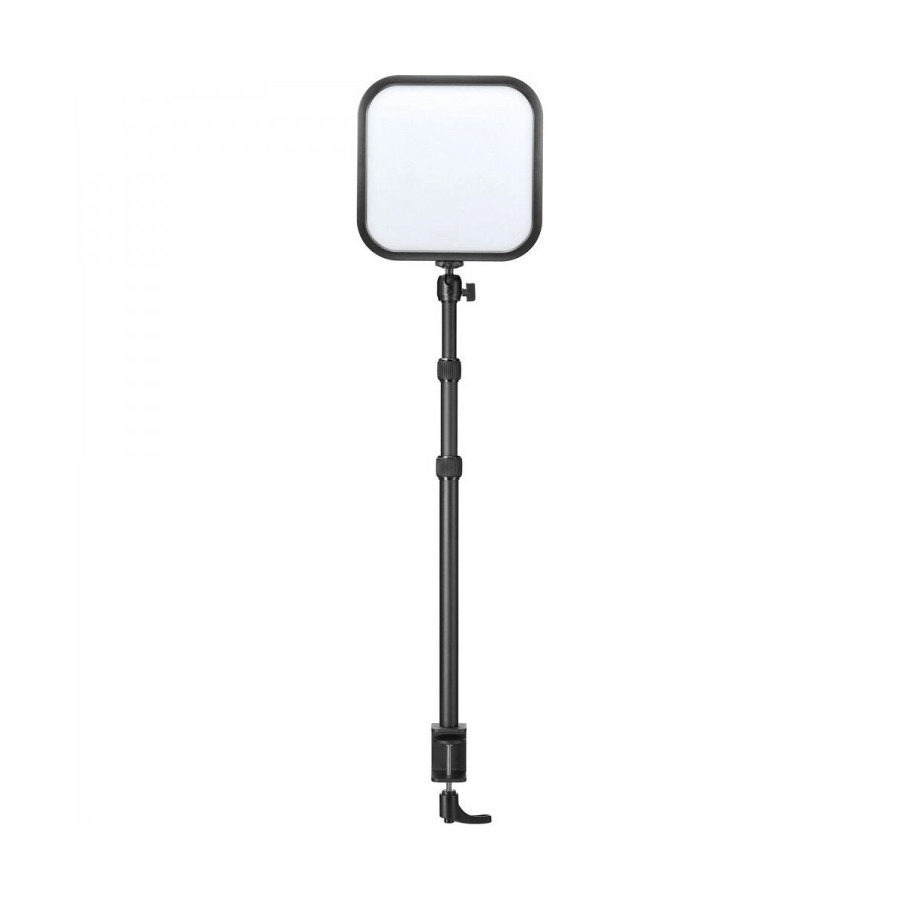 1661503760_804 Godox E-sports LED-valaisin ES30 - Kit1 on suorakulmainen LED-paneeli, jossa on musta runko ja joka on asennettu korkeussäädettävään teleskooppijalustaan, jossa on kiinnitysjalusta turvallista pintakiinnitystä varten.
