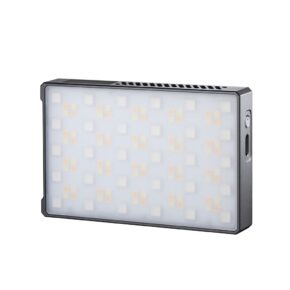 1668085474_221 Godox C5R Mobile RGB LED -valaisin on suorakulmainen paneeli, jossa on himmeä etukansi, musta kehys ja sivussa olevat ohjauspainikkeet, ja se on suunniteltu valokuvaukseen tai videokuvaukseen.
