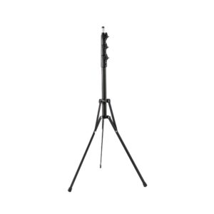 1680701224_500 The Godox 210B Light Stand is a black, adjustable tripod tripod stand with three extended legs and vertical sections with locking brackets, shown isolated on a white background.