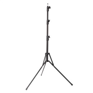 1680701224_611 The Godox 210B is a black, adjustable tripod with three folding legs and locking brackets, shown upright on a white background.