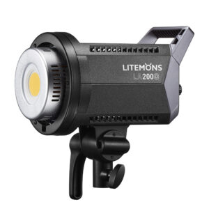 1685527594_093 Godox Litemons LA200D Daylight Duo Kit -LED-valo on lieriömäinen musta studiovalo, jossa on säädettävä kiinnitys ja kahva, ihanteellinen ammattimaiseen valokuvaukseen tai videokuvaukseen.