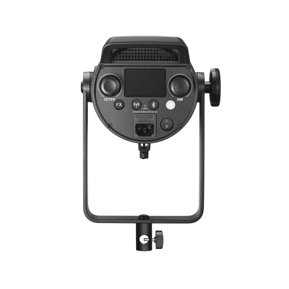 1687514030_415 Godox SL150IIIBI LED-videovalaisin-LED-valo -valaisimen takanäkymässä on säätöpainikkeet, näyttö, säätönupit ja kiinnitysteline, jotka on eristetty valkoiselle taustalle.