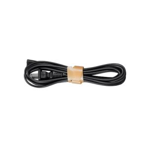 1689240373_661 Musta sähköjohto Godox KNOWLED LDX100BI Panel Light Bi-Color -paneelivalaisimelle, siististi käärittynä ja kiinnitettynä ruskealla tarranauhalla.