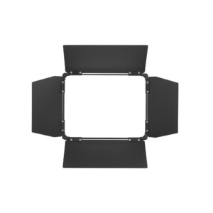 1689774823_666 Godox BD100 Barndoor LDX100:lle, musta ja suorakulmainen, jossa on neljä säädettävää metallilaippaa, kuvattu ylhäältä valkoisella pohjalla.