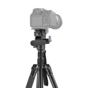 1698328236_335 SmallRig 4307 -videostatiivin FreeBlazer CT195, musta, on kuvattu valkoisella taustalla, ja siihen on asennettu mikrofoni ja puoliksi läpinäkyvä digitaalikamera, joka korostaa jalustaa ja mikrofonia.