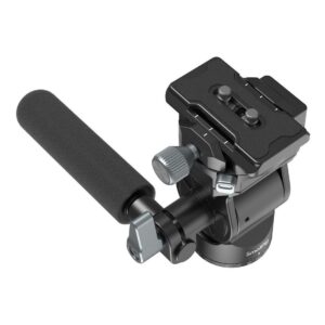 1698328242_297 SmallRig 4307 Video Tripod FreeBlazer CT195 on musta jalustapää, jossa on pehmustettu panorointikahva, säätönupit ja pikakiinnityslevy kameran kiinnittämistä varten.