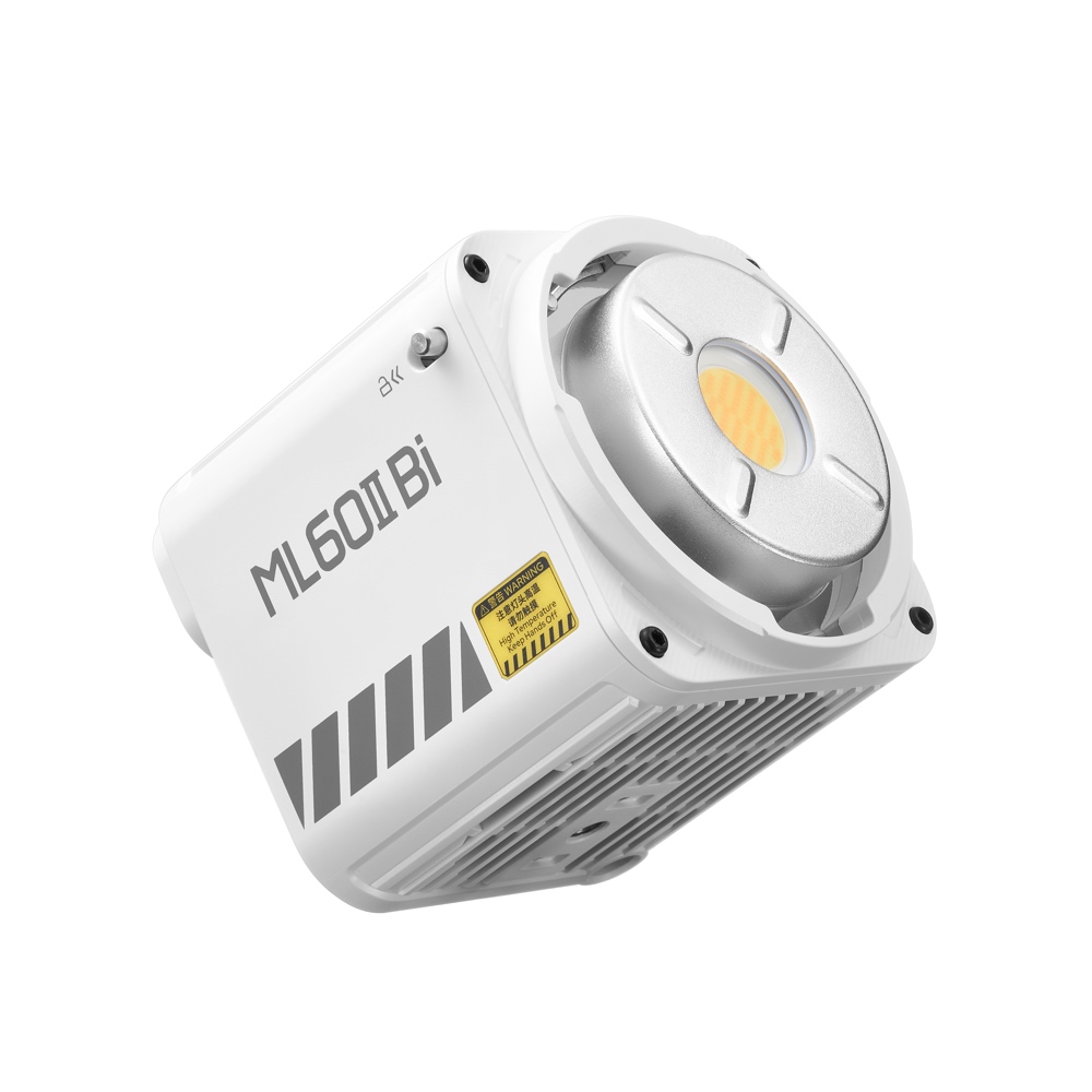 1703071071_361 White Godox ML60II BI LED Light Bi-Color LED light with metal front, vented sides, control wheel and ML60II BI name printed on the side.