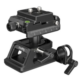 1705926775_173 Mustassa SmallRig 4233 Universal Arca Swiss Height Adjustable Mount Plate Kit -levysarjassa on säätönupit, tasauskupla, numeroitu viivoitin ja pikakiinnityslevy valkoisella pohjalla.