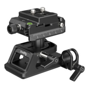 1705926775_173 Mustassa SmallRig 4233 Universal Arca Swiss Height Adjustable Mount Plate Kit -levysarjassa on säätönupit, tasauskupla, numeroitu viivoitin ja pikakiinnityslevy valkoisella pohjalla.
