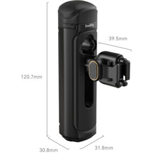 1705931842_780 SmallRig 4403 Quick Release Side Handle on musta, sylinterin muotoinen lisävaruste, jossa on kokoontaitettava kiinnitys. Sen korkeus on 120,7 mm, leveys 39,5 mm ja sivut 30,8-31,8 mm.