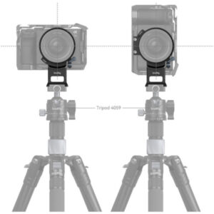 1705934923_352 Kaavio, jossa kamera on asennettu pystysuoraan ja vaakasuoraan jalustalle, mikä havainnollistaa kohdistusta SmallRig 4424 Rotatable Horizontal-to-Vertical Mount Plate for Sony A7C II / A7 CR -levyn kanssa.