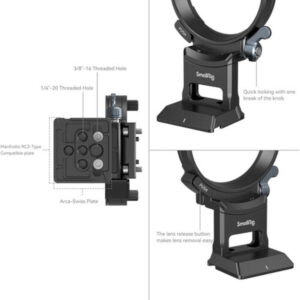 1705934924_201 SmallRig 4424 Rotatable Horizontal-to-Vertical Mount Plate for Sony A7C II / A7 CR sisältää useita kierteitettyjä reikiä yhteensopivuutta varten, pikalukitusnupin, vapautuspainikkeen objektiivin helppoa irrottamista varten sekä merkittyjä ominaisuuksia ja levyjen yhteensopivuutta.